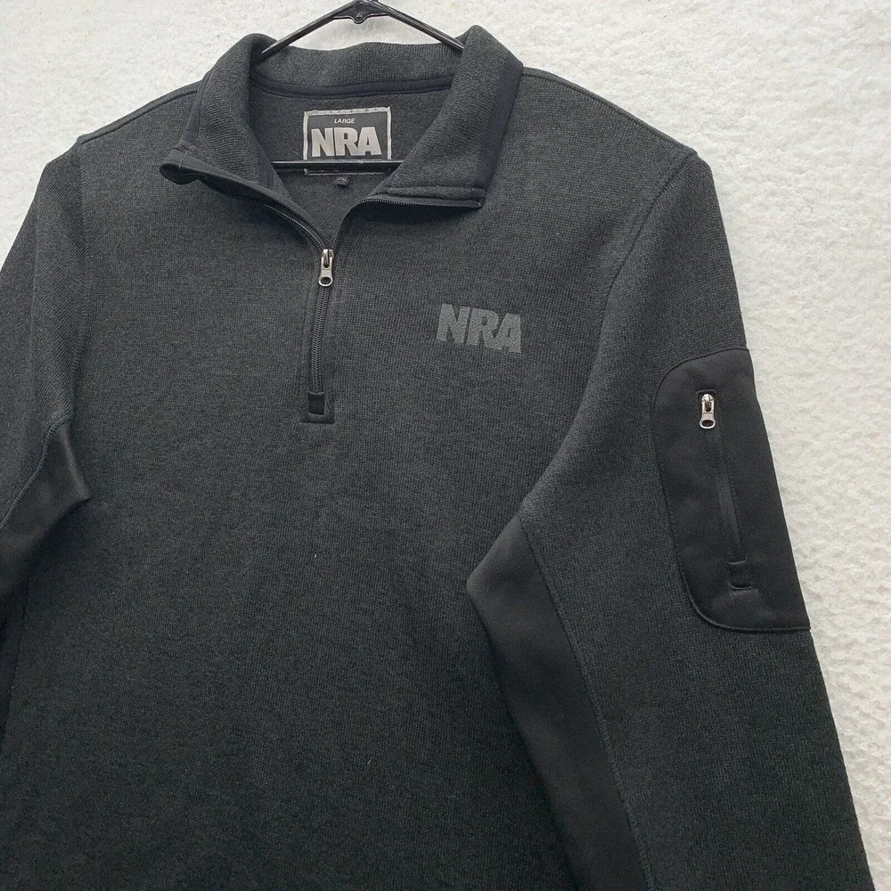 NRA Fleece Jacket Mens Large L 1/4 Zip Black Rifle Guns Hunting 2A 2nd Amendment